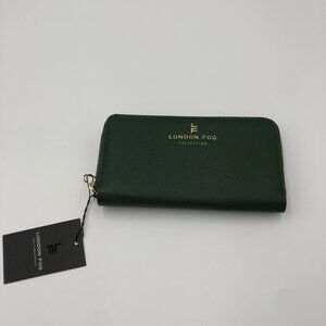 London Fog Cambridge Zip Around Wallet‎ Army  Green Faux Leather For Women NWT